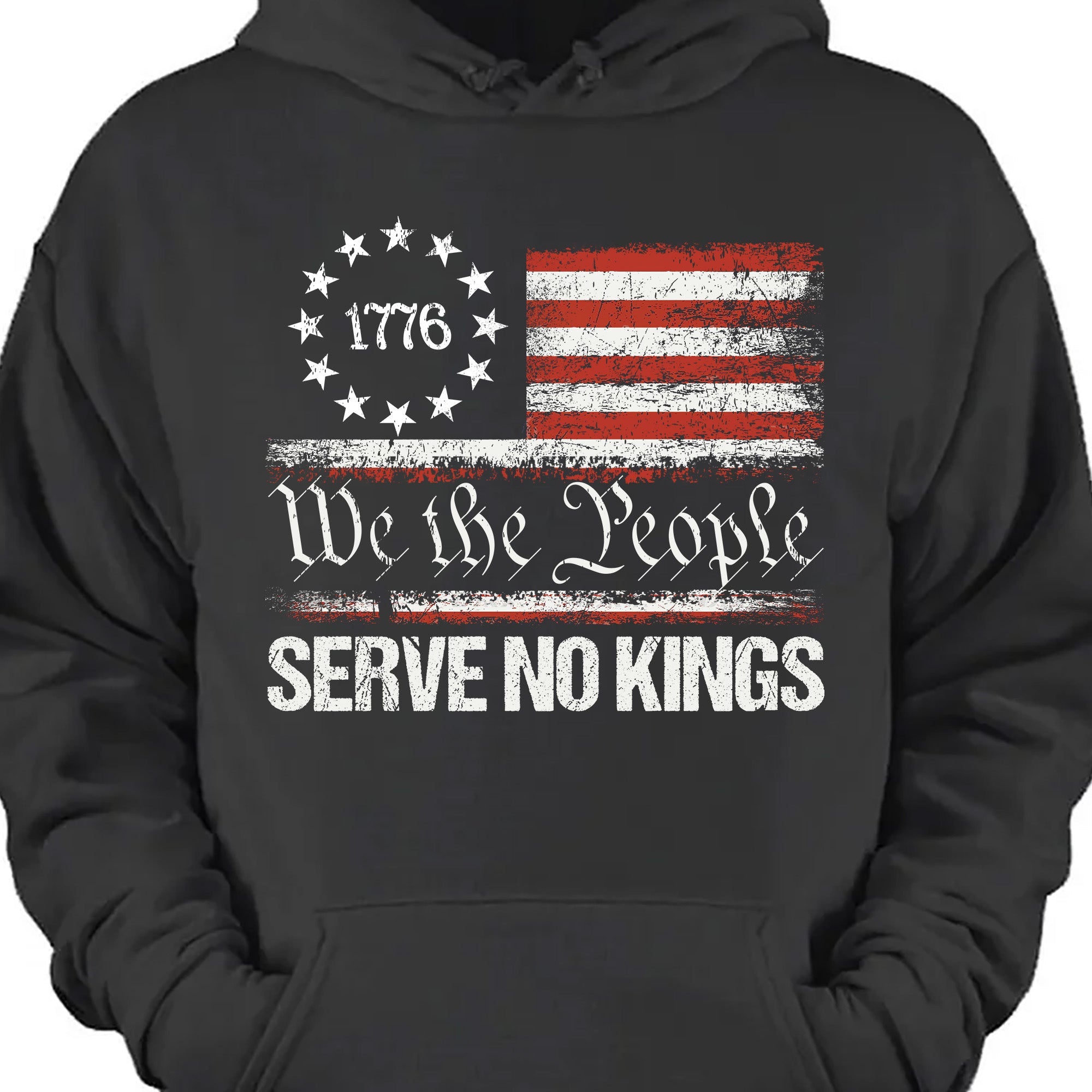 We The People Serve No Kings Shirt | Anti Trump Protest Tee | 1776 Distressed American Flag Dark Shirt 682475