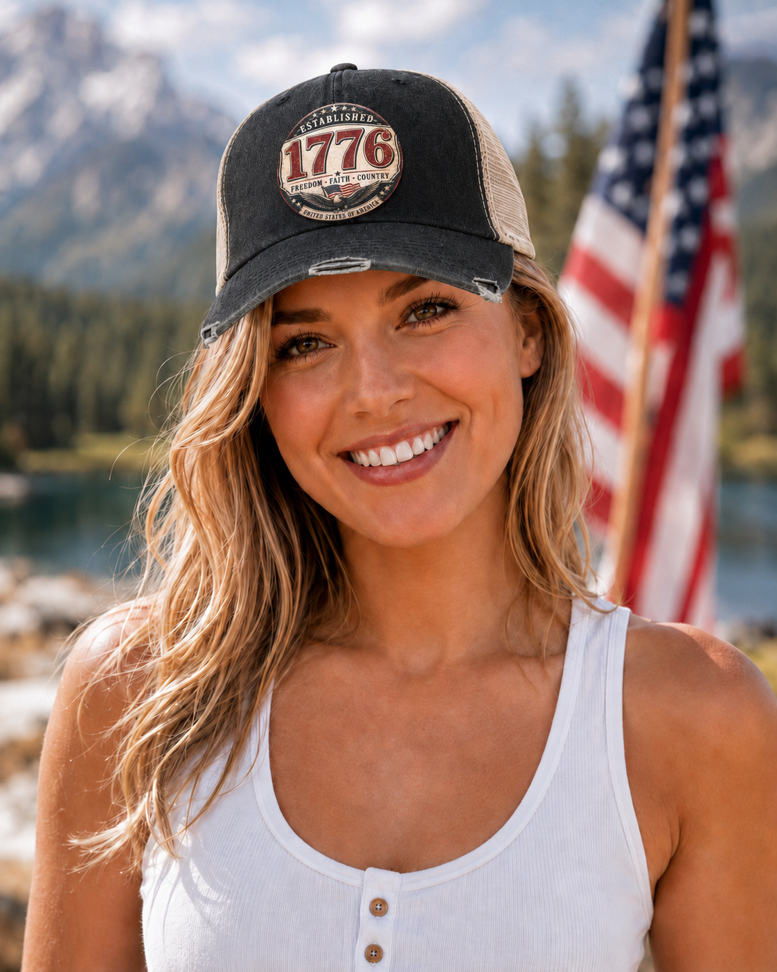 1776 Freedom Heritage Patriotic Fourth Of July Distressed Ollie Cap