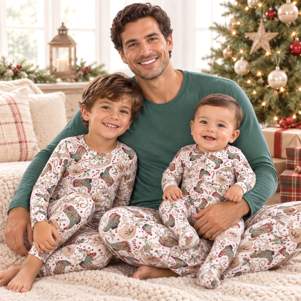 Western Christmas Baby Bamboo Zipper Romper - Cowboy Holiday