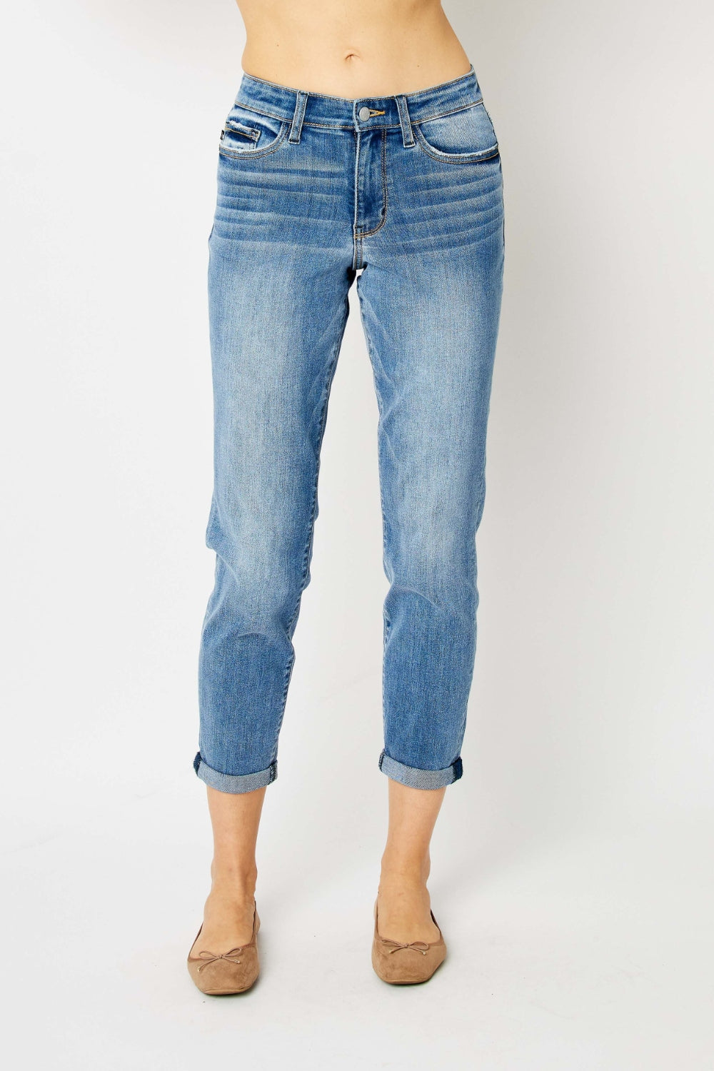 Judy Blue Cuffed Hem Blue Denim Skinny Jeans